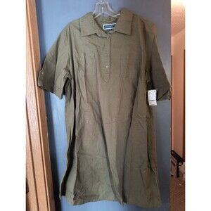 Karen Scott Women’s Shirt Mini Dress Plus Size 1X 100% Cotton Winter Moss Green